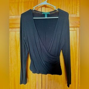 Ralph Lauren Black Long-Sleeve Wrap Blouse